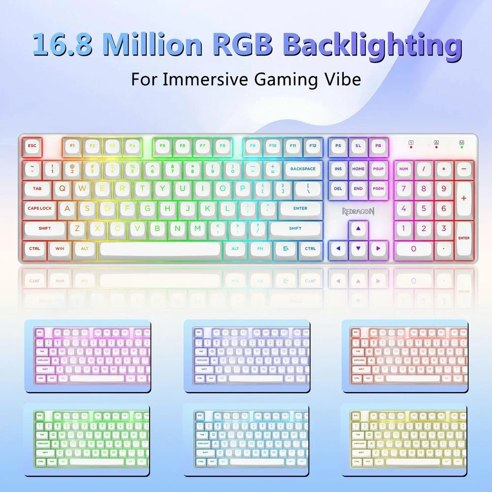 Redragon Flare Pro K710W-RGB Wireless Mechanical Gaming Keyboard White Blue